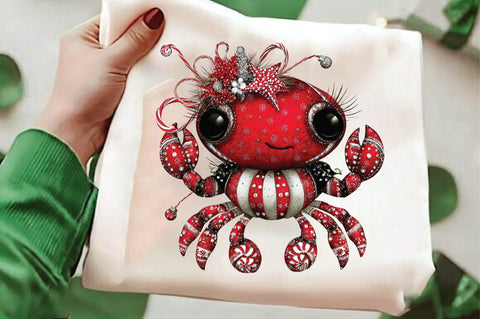 Christmas Crab Clipart, Cute Holiday Sublimation SVGArt 