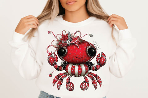 Christmas Crab Clipart, Cute Holiday Sublimation SVGArt 