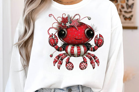 Christmas Crab Clipart, Cute Holiday Sublimation SVGArt 