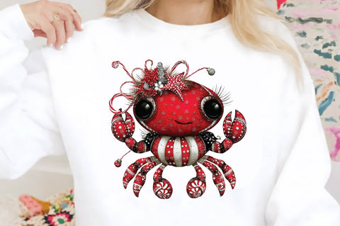 Christmas Crab Clipart, Cute Holiday Sublimation SVGArt 