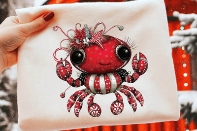 Christmas Crab Clipart, Cute Holiday Sublimation SVGArt 