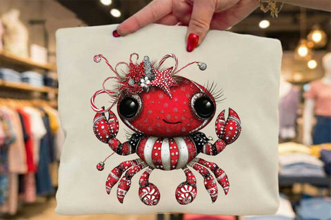 Christmas Crab Clipart, Cute Holiday Sublimation SVGArt 