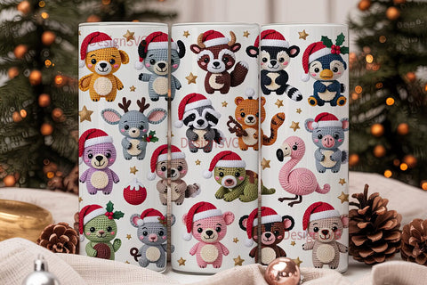 Christmas Crochet Animals Tumbler Wrap Sublimation DesignSVG 
