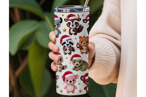 Christmas Crochet Animals Tumbler Wrap Sublimation DesignSVG 