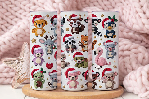 Christmas Crochet Animals Tumbler Wrap Sublimation DesignSVG 