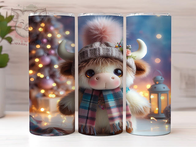 Christmas Crochet Highland Cow Tumbler, Crochet Cow Sublimation Design, Festive Highland Cow Art, 20oz Xmas Tumbler, Whimsical Cow Mug, Stylish Christmas Cup, Cozy Crochet Wrap Sublimation Lara' s Designs 