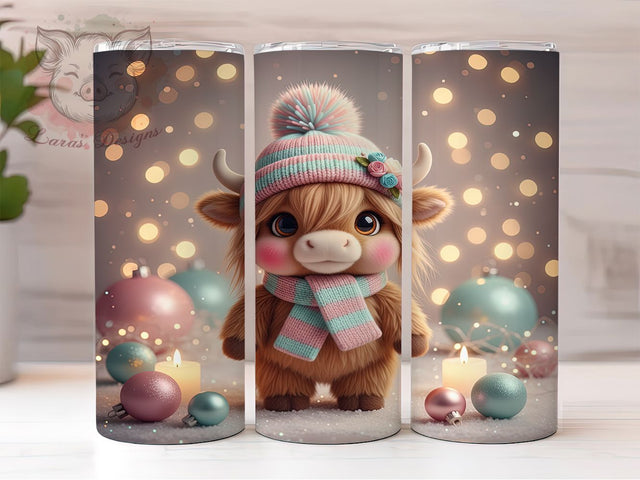 Christmas Crochet Highland Cow Tumbler, Crochet Cow Sublimation Design, Festive Highland Cow Art, 20oz Xmas Tumbler, Whimsical Cow Mug, Stylish Christmas Cup, Cozy Crochet Wrap Sublimation Lara' s Designs 