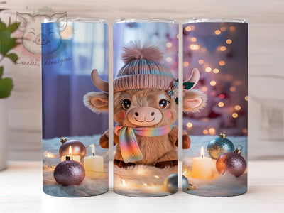 Christmas Crochet Highland Cow Tumbler, Crochet Cow Sublimation Design, Festive Highland Cow Art, 20oz Xmas Tumbler, Whimsical Cow Mug, Stylish Christmas Cup, Cozy Crochet Wrap Sublimation Lara' s Designs 