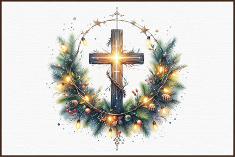 Christmas Cross Watercolor Clipart Sublimation designartist 