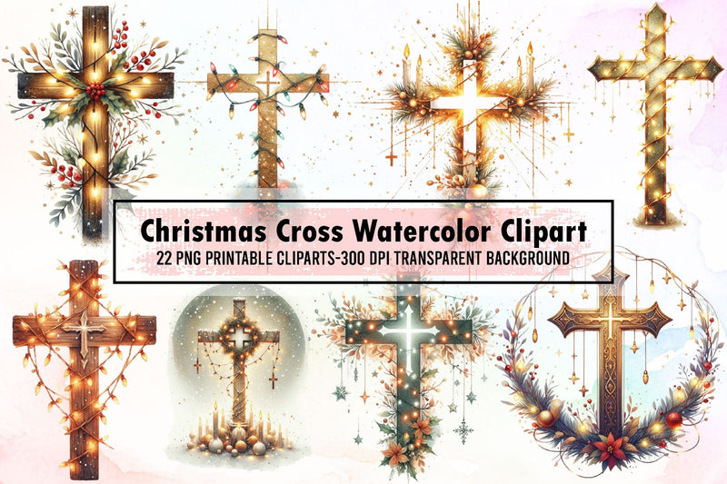 Christmas Cross Watercolor Clipart Sublimation designartist 