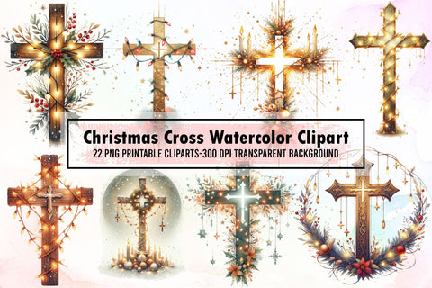 Christmas Cross Watercolor Clipart Sublimation designartist 