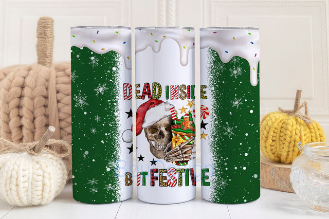 Christmas Cup, Christmas Gifts, Dead Inside But Festive Skeleton Drinks Coffee 20oz Tumbler, Christmas Tumbler Sublimation BouDesign 