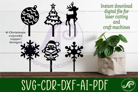 Christmas cupcake toppers, 6 designs SVG laser cut SVG APInspireddesigns 