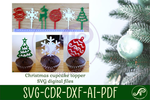 Christmas cupcake toppers, 6 designs SVG laser cut SVG APInspireddesigns 