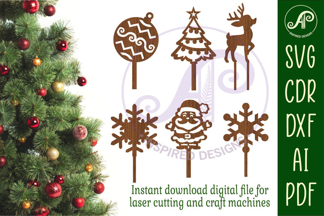 Christmas cupcake toppers, 6 designs SVG laser cut SVG APInspireddesigns 