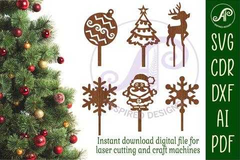 Christmas cupcake toppers, 6 designs SVG laser cut SVG APInspireddesigns 