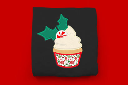 Christmas Cupcake with Holly and Mint Applique Embroidery Embroidery/Applique DESIGNS Designed by Geeks 