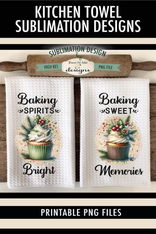 Christmas Cupcakes Kitchen Towel Sublimation Designs Sublimation Ewe-N-Me Designs 