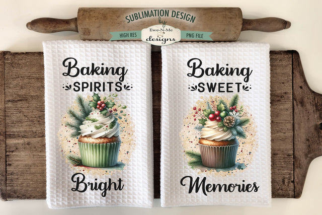 Christmas Cupcakes Kitchen Towel Sublimation Designs Sublimation Ewe-N-Me Designs 