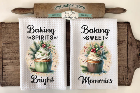Christmas Cupcakes Kitchen Towel Sublimation Designs Sublimation Ewe-N-Me Designs 