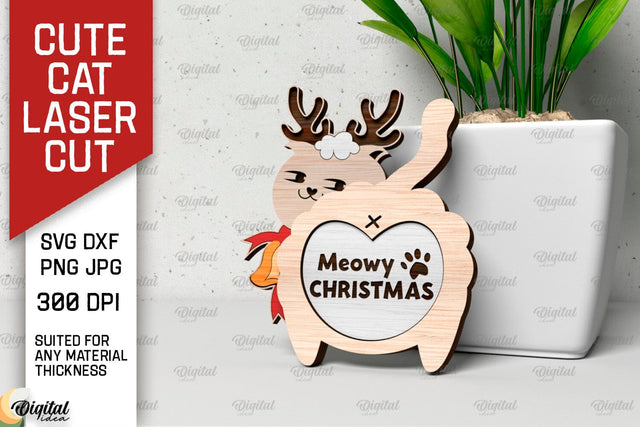 Christmas Cute Cat Laser Cut. Christmas Cute Card SVG Design SVG Evgenyia Guschina 