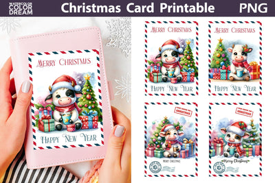 Christmas Cute Cow Card Sublimation WatercolorColorDream 