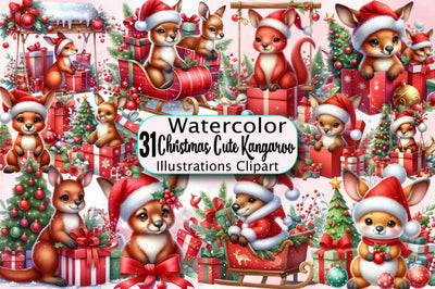 Christmas Cute Kangaroo Sublimation Clipart Bundle Sublimation SVGArt 