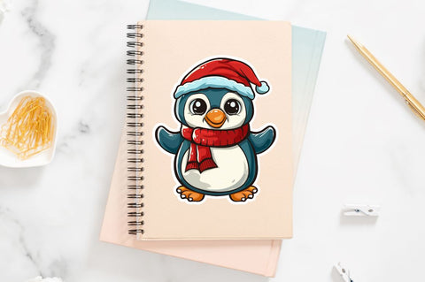 Christmas Cute Penguin Sticker Clipart Bundle Sublimation Regulrcrative 