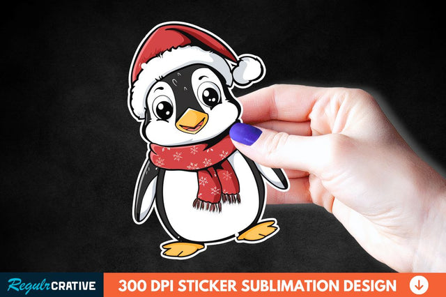 Christmas Cute Penguin Sticker Clipart Sublimation Regulrcrative 