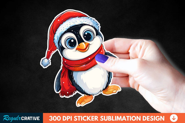 Christmas Cute Penguin Sticker Clipart Sublimation Regulrcrative 