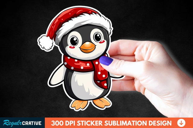 Christmas Cute Penguin Sticker Clipart Sublimation Regulrcrative 