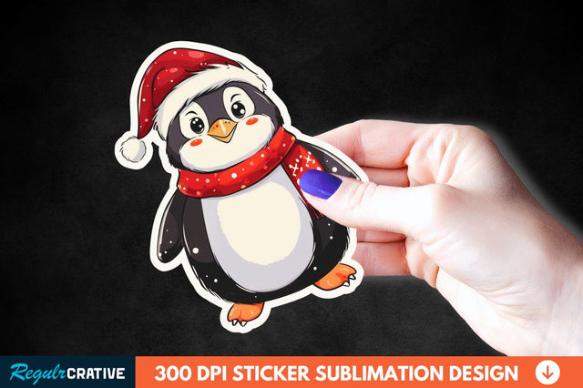 Christmas Cute Penguin Sticker Clipart Sublimation Regulrcrative 