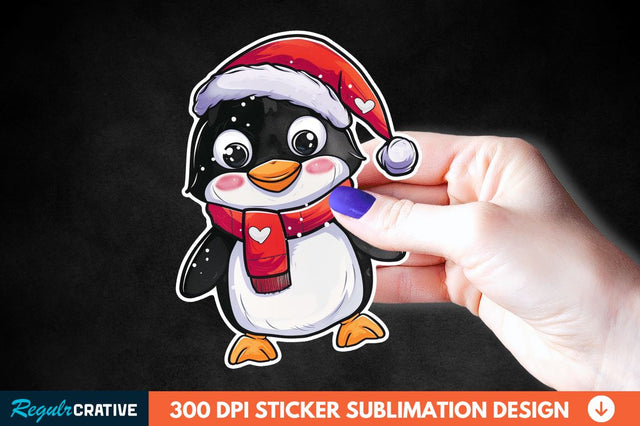 Christmas Cute Penguin Sticker Clipart Sublimation Regulrcrative 
