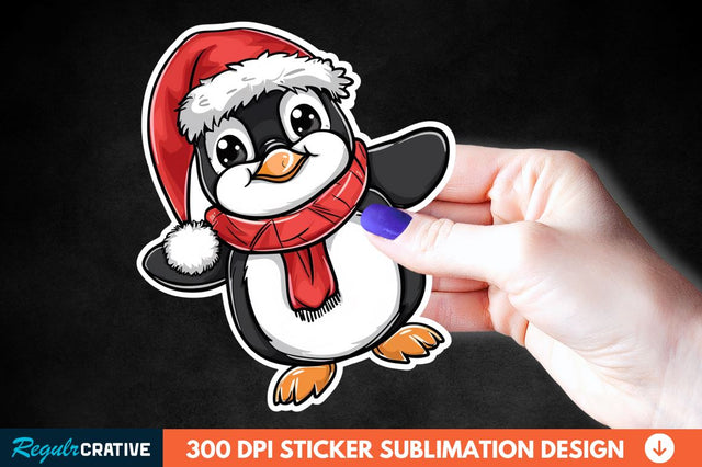 Christmas Cute Penguin Sticker Clipart Sublimation Regulrcrative 