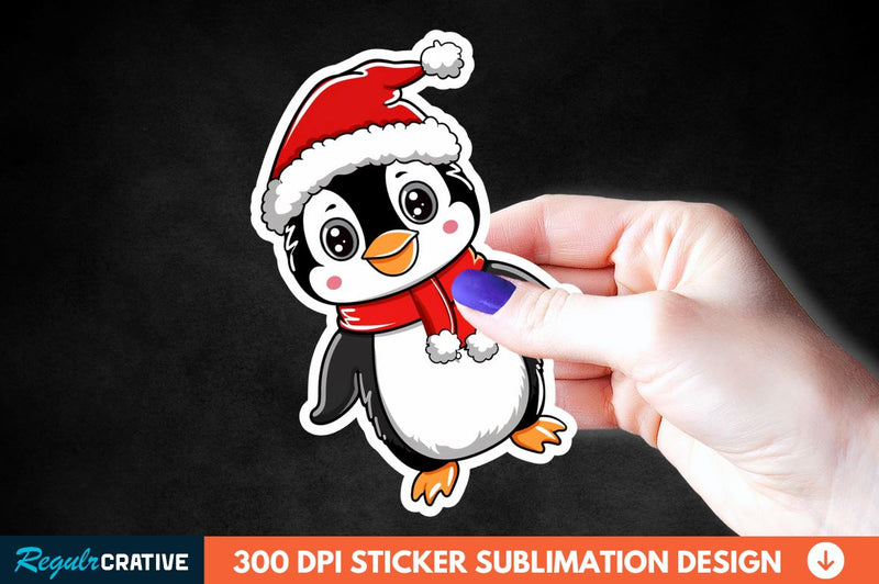 Christmas Cute Penguin Sticker Clipart Sublimation Regulrcrative 