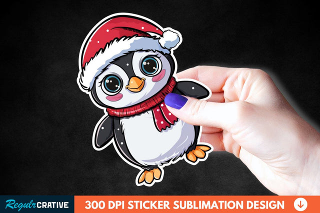 Christmas Cute Penguin Sticker Clipart Sublimation Regulrcrative 