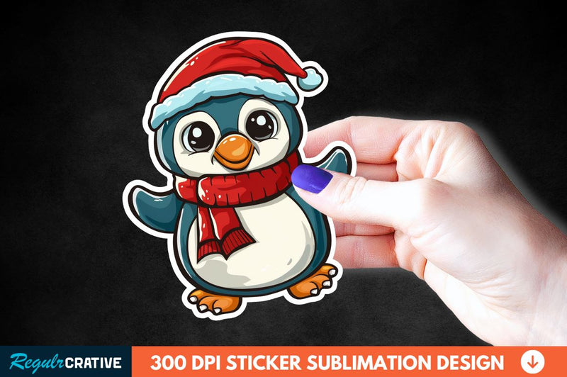 Christmas Cute Penguin Sticker Clipart Sublimation Regulrcrative 