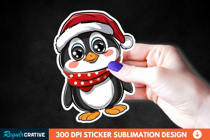 Christmas Cute Penguin Sticker Clipart Sublimation Regulrcrative 