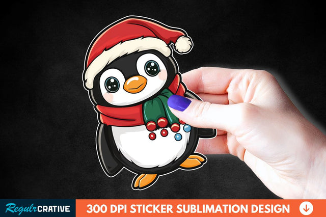 Christmas Cute Penguin Sticker Clipart Sublimation Regulrcrative 