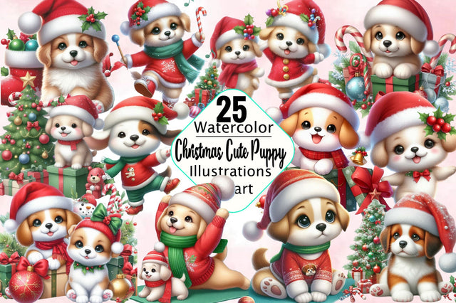 Christmas Cute Puppy Sublimation Clipart Bundle Sublimation SVGArt 
