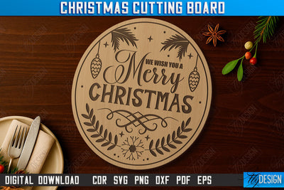 Christmas Cutting Board Laser Cut | Kitchen Supplies | Holidays Design | CNC File SVG Fly Design 