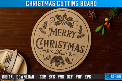 Christmas Cutting Board Laser Cut | Kitchen Supplies | Holidays Design | CNC File SVG Fly Design 