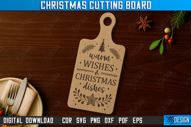 Christmas Cutting Board Laser Cut | Kitchen Supplies | Holidays Design | CNC File SVG Fly Design 