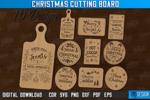 Christmas Cutting Boards Laser Cut Bundle | Kitchen Supplies | Holidays Design | CNC Files SVG Fly Design 