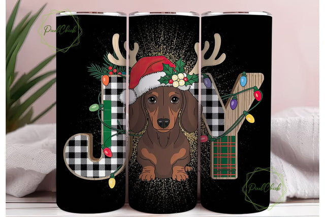 Christmas Dachshund Joy 20oz Tumbler Sublimation PixelChick 