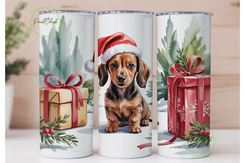 Christmas Dachshund Puppy 20oz Tumbler Sublimation PixelChick 