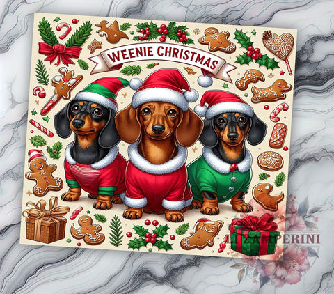 Christmas Dachshund Tumbler Wrap, Wiener Dog Santa Design, 20oz Sublimation Wrap, Cute Holiday Drinkware, Digital Download Tumbler, Dachshund Christmas Gift, Festive Dog Art Sublimation Li Zamperini 