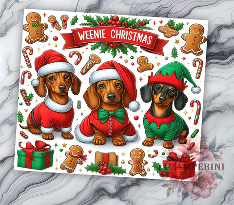 Christmas Dachshund Tumbler Wrap, Wiener Dog Santa Design, 20oz Sublimation Wrap, Cute Holiday Drinkware, Digital Download Tumbler, Dachshund Christmas Gift, Festive Dog Art Sublimation Li Zamperini 