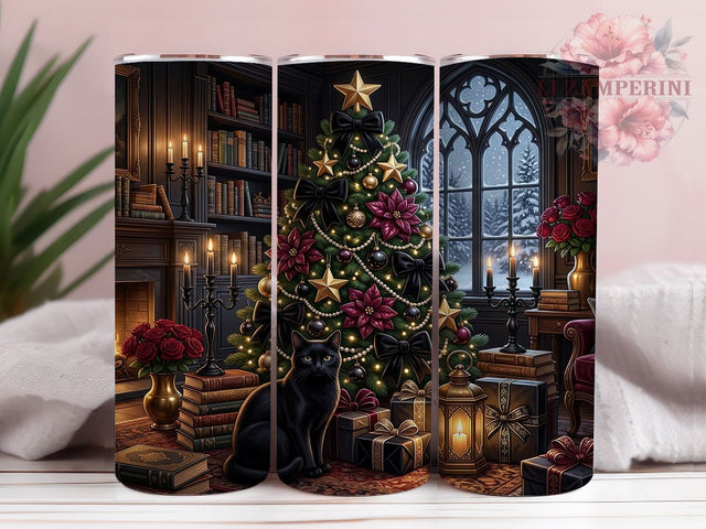 Christmas Dark Academia Cat 20oz Tumbler, Dark Academia Cat, Dark Academia PNG, Bookish Cat Tumbler, Christmas Cat Wrap, Cat Tumbler Wrap, 20oz Tumbler Wrap, Dark Academia Wrap Sublimation Li Zamperini 