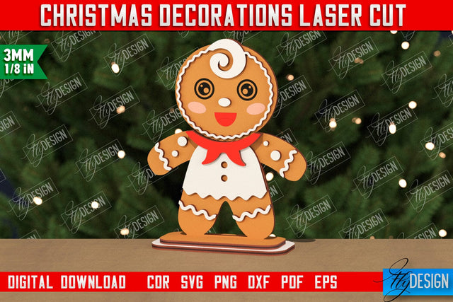 Christmas Decorations | Gift Idea | Decorative Figurine | Table Statuette Gingerbread | CNC File SVG Fly Design 